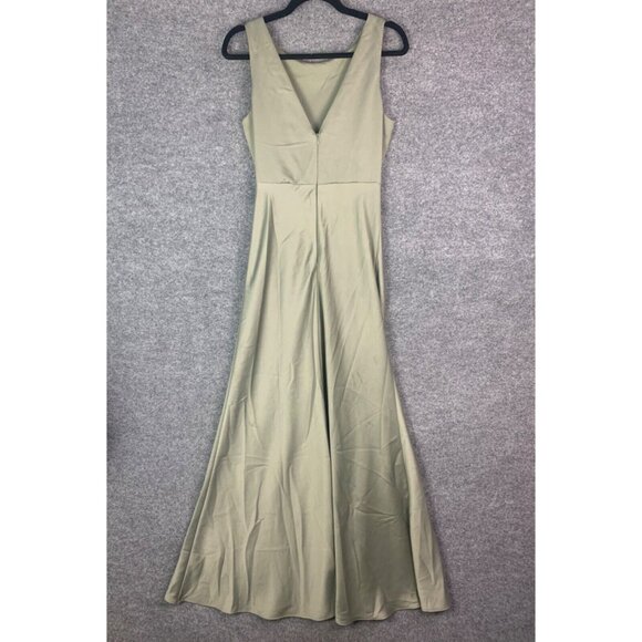 BHLDN Beckett Green Sage Sleeveless Maxi Dress Satin Gown Size 4 - Picture 3 of 12